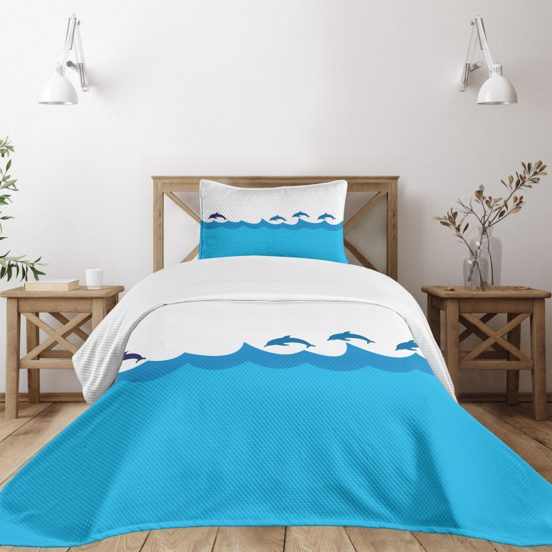 Dolphins on Waves Ocean Bedspread Set