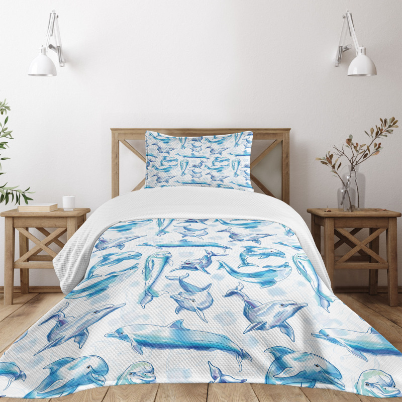 Sketch of Dolphins Bedspread Set