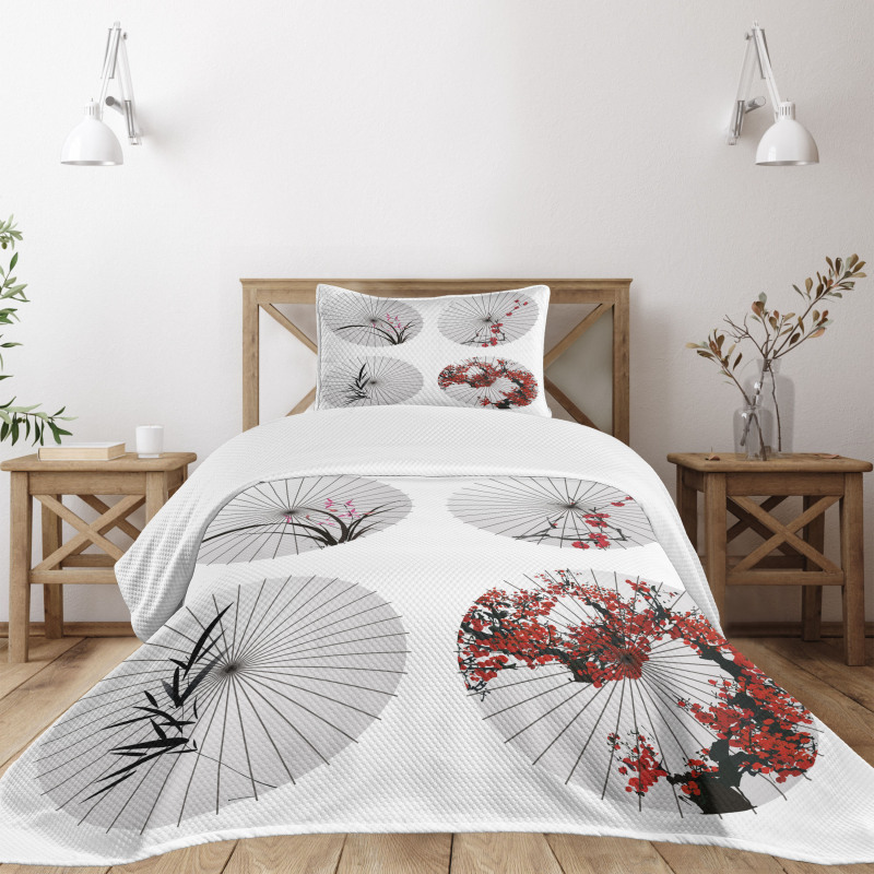 Floral Art on Umbrella Bedspread Set