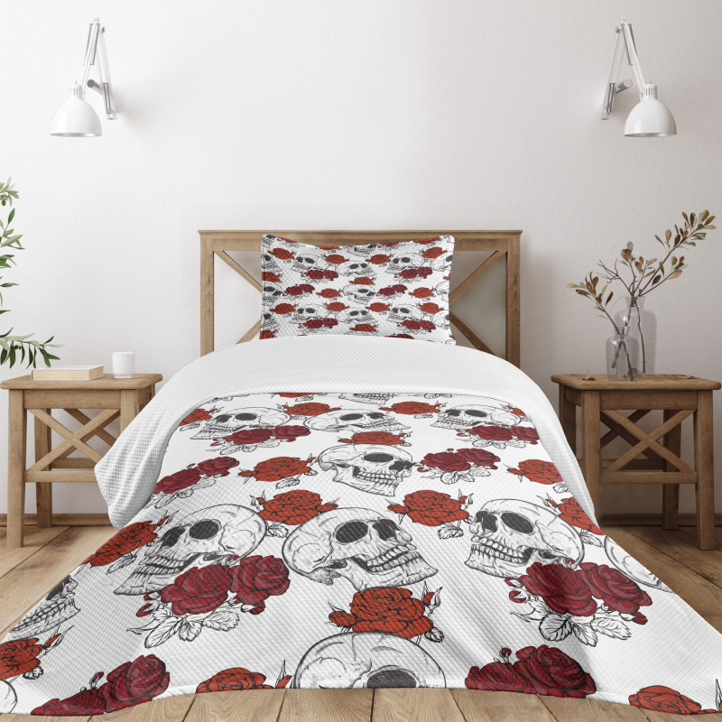 Roses Gothic Skull Bedspread Set
