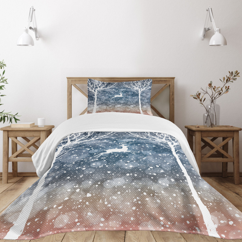 Flying Deer Ombre Snow Bedspread Set