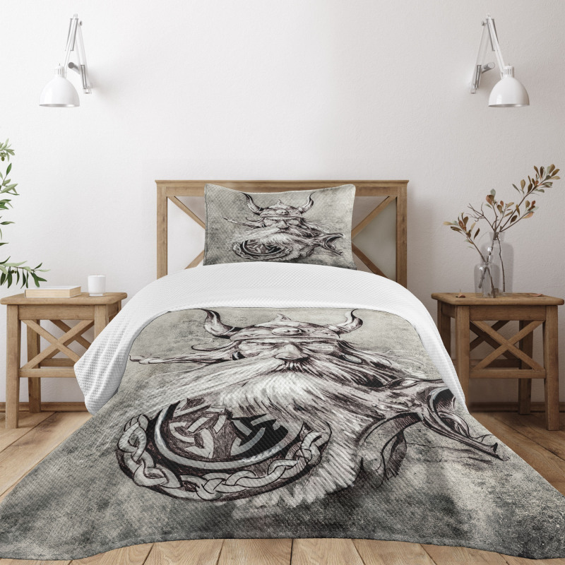 Sketchy Viking Warrior Bedspread Set