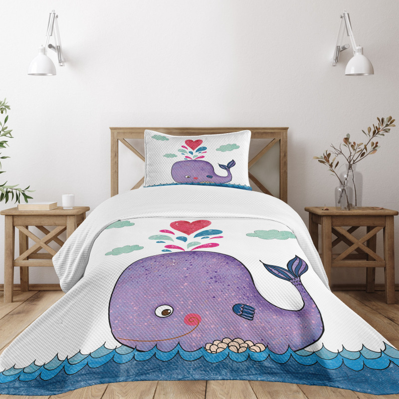 Smiley Whale with Cloud Bedspread Set