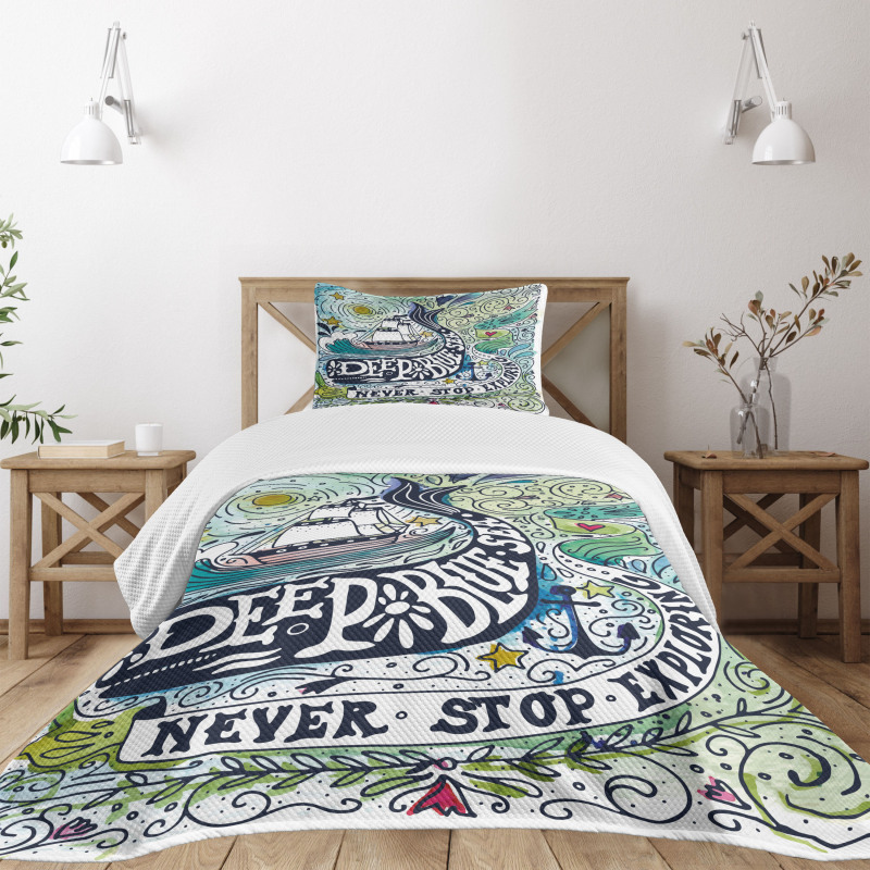 Whales Island with Palm Bedspread Set