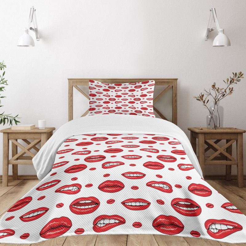 Woman Lips with Gestures Bedspread Set