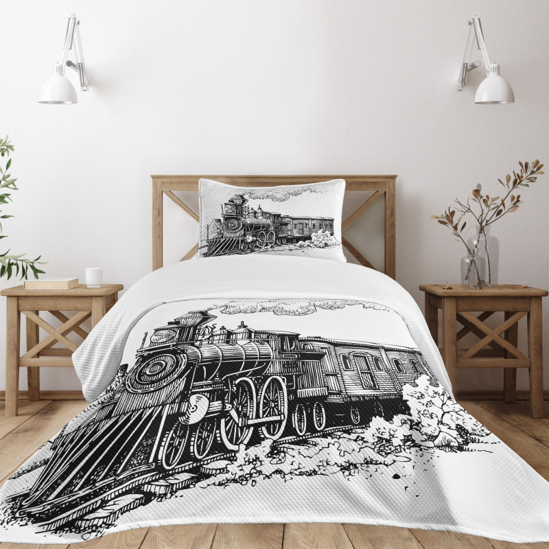 Rustic Old Train Bedspread Set