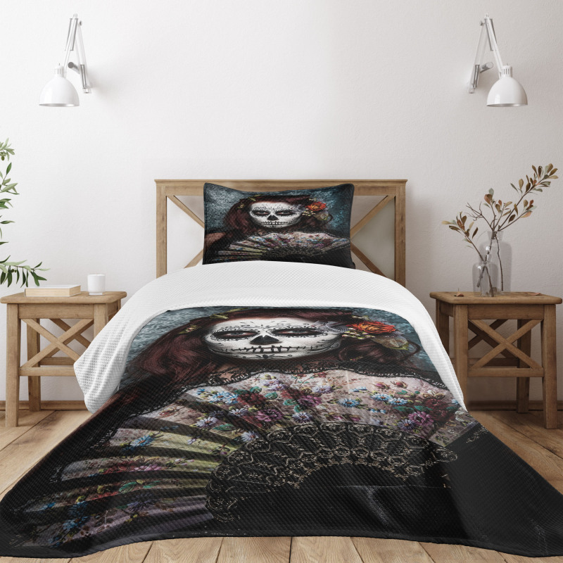 Skull Scary Mask Bedspread Set
