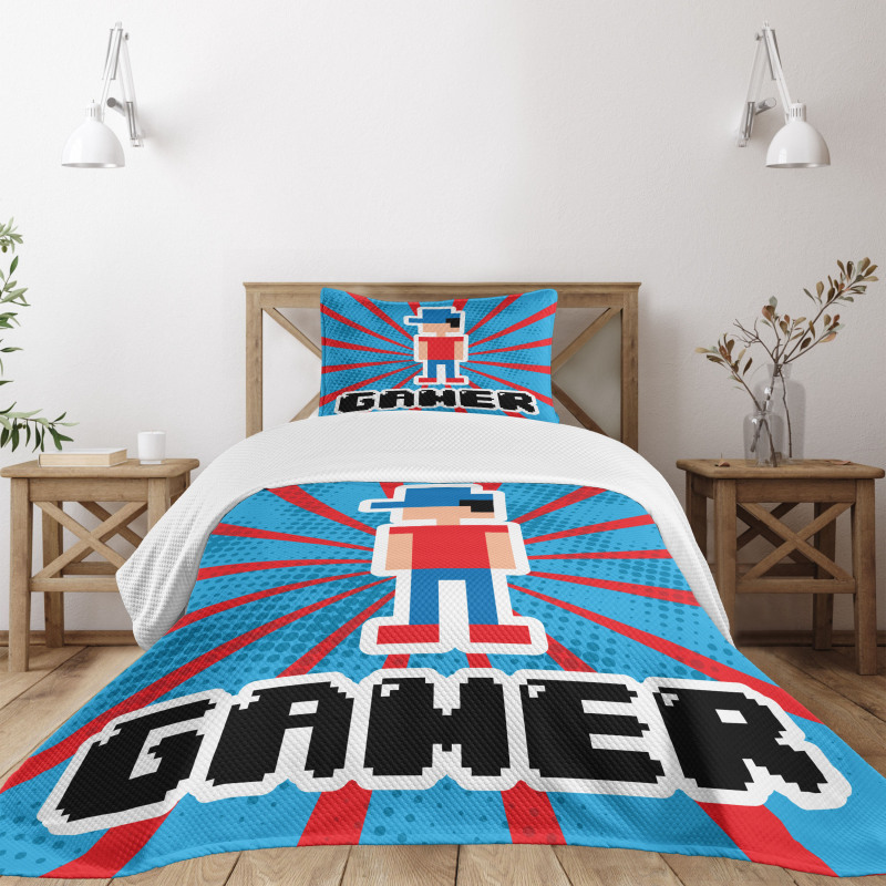 Red Blue Stripes Bedspread Set