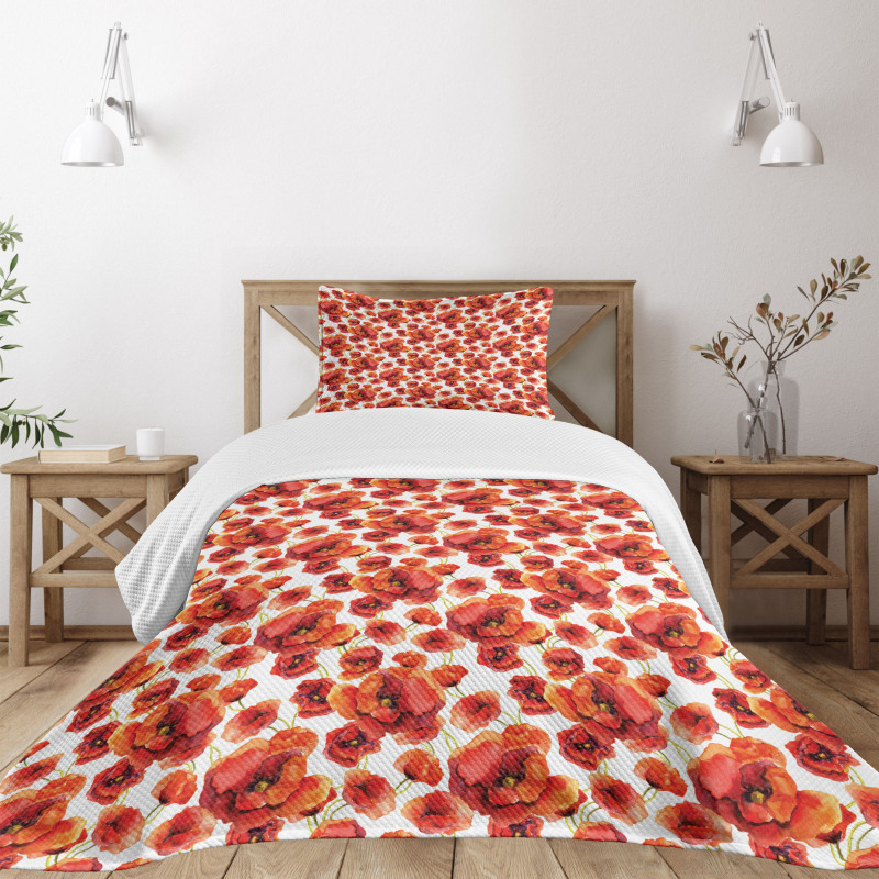 Red Poppy Flowers Bedspread Set