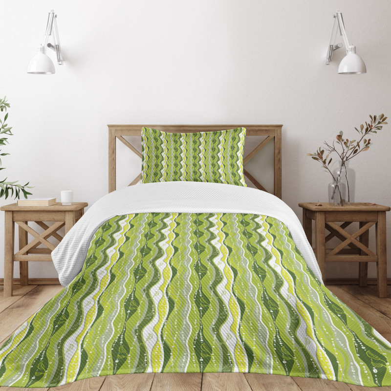 Digital Leaf Floral Lines Bedspread Set