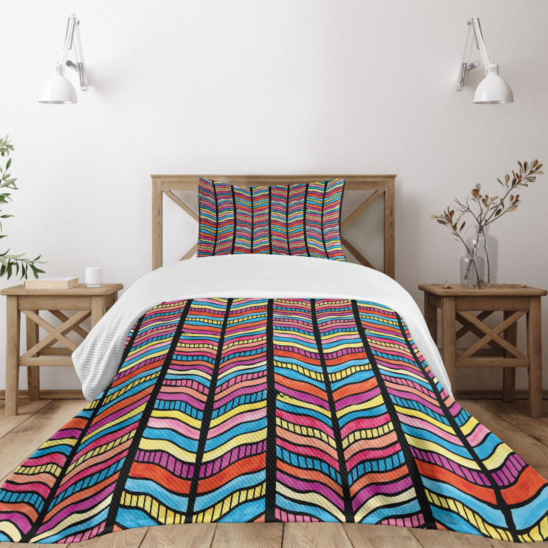 Colorful Rainbow Leaf Bedspread Set