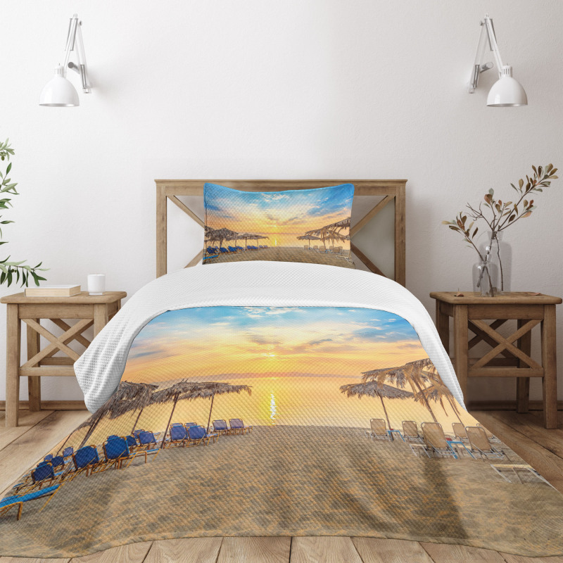 Sandy Beach with Sunrise Bedspread Set
