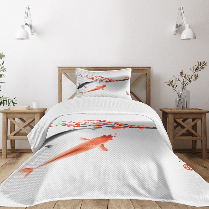 Koi Carp Fish Couple Bedspread Set