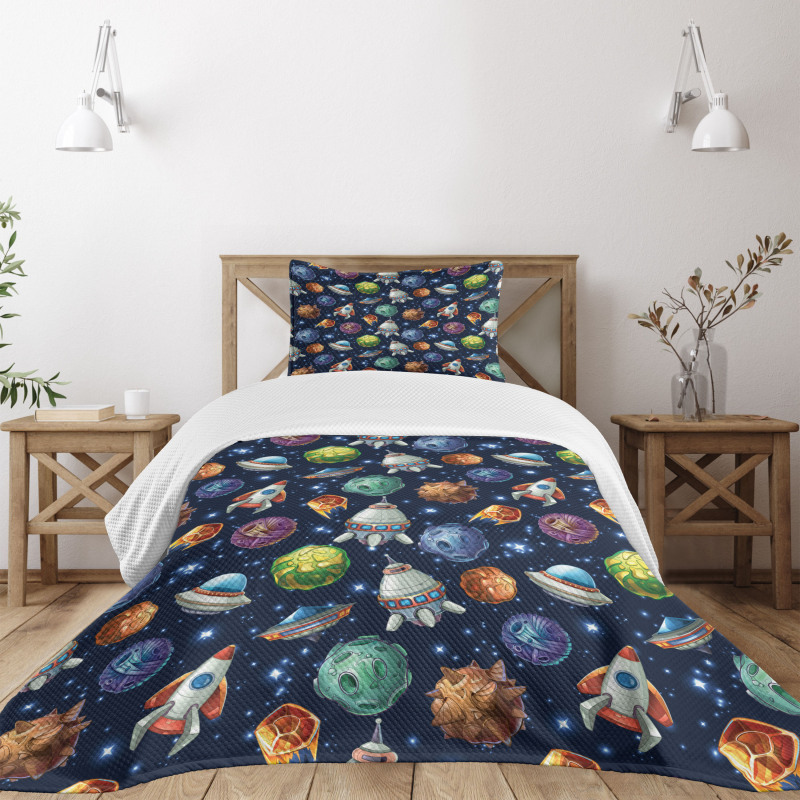 Futuristic Science Ufo Bedspread Set