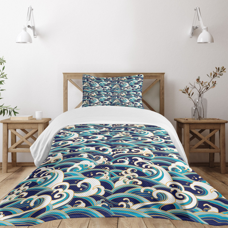 Ocean Waves Pattern Bedspread Set