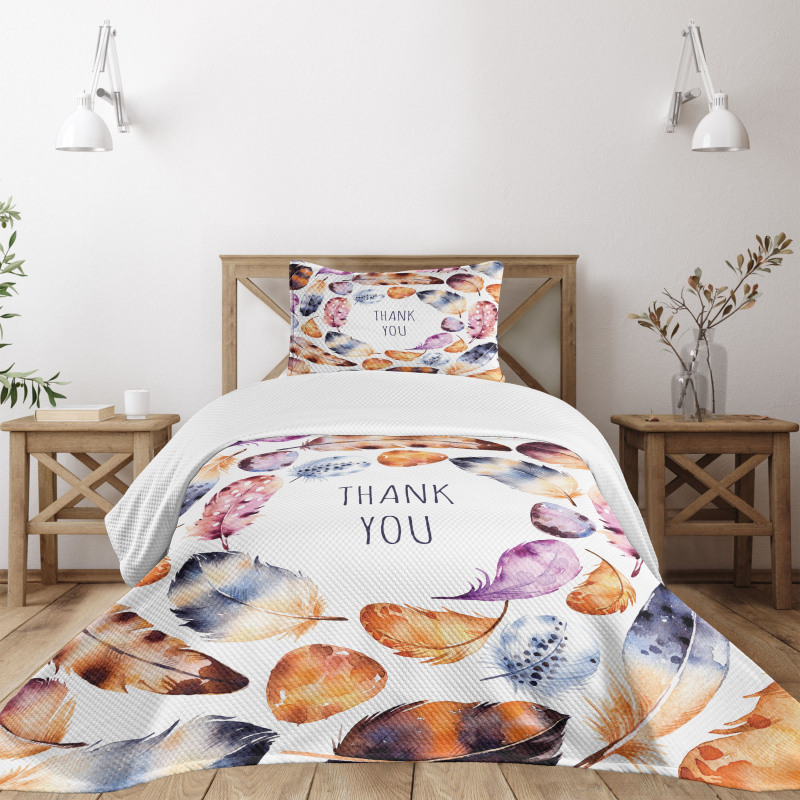 Bird Feathers Thank You Bedspread Set