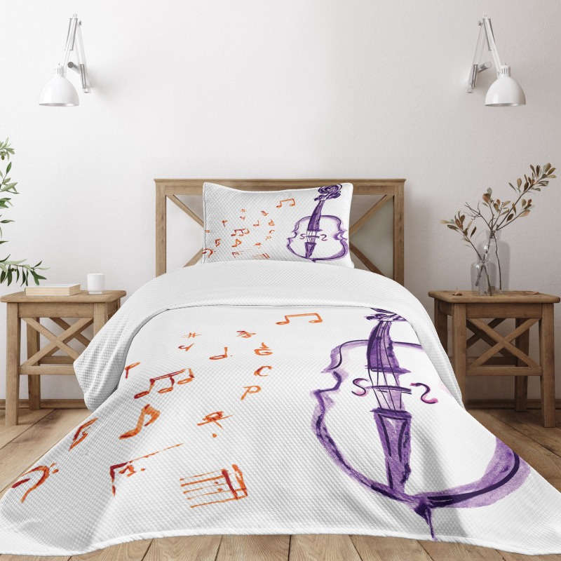 Musical Note Black Theme Bedspread Set