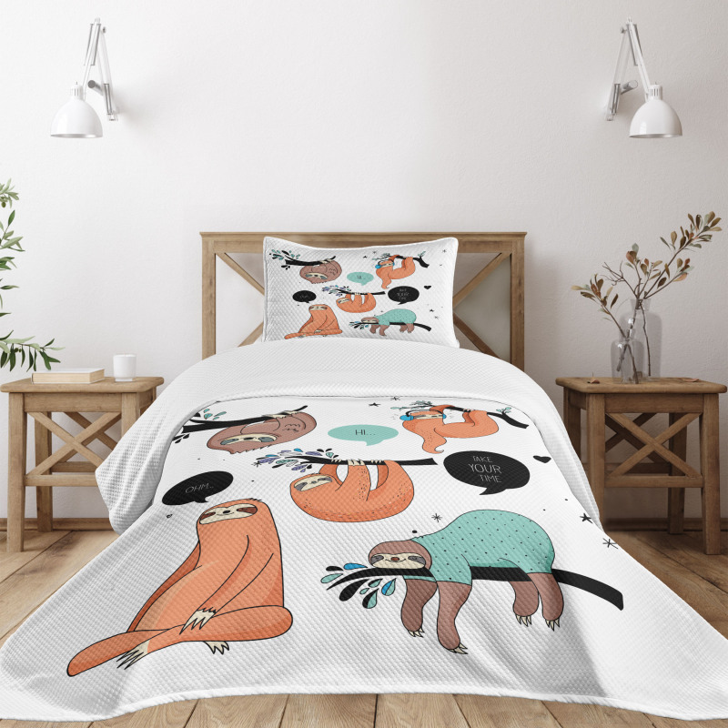 Smiling Sloth Cartoon Bedspread Set