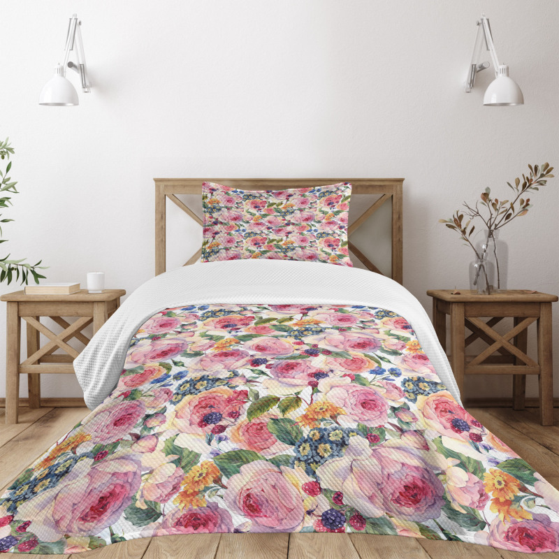 Shabby Plant Rose Floral Bedspread Set