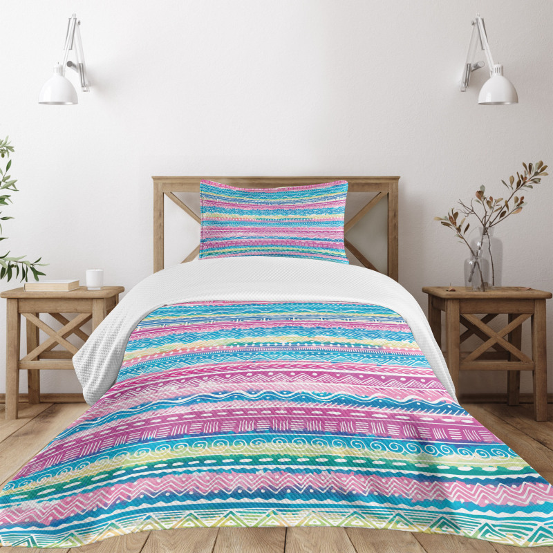 Watercolor Aztec Stripes Bedspread Set