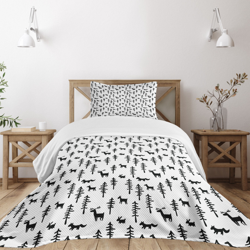 Pine Trees Rabbit Animal Bedspread Set