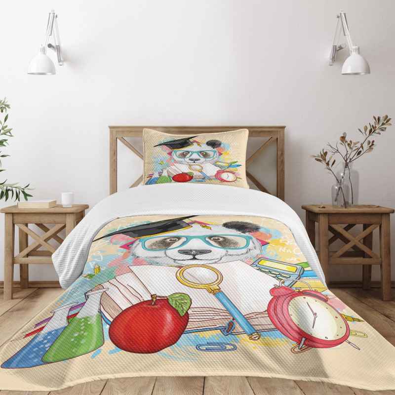 Hipster Panda in School Bedspread Set