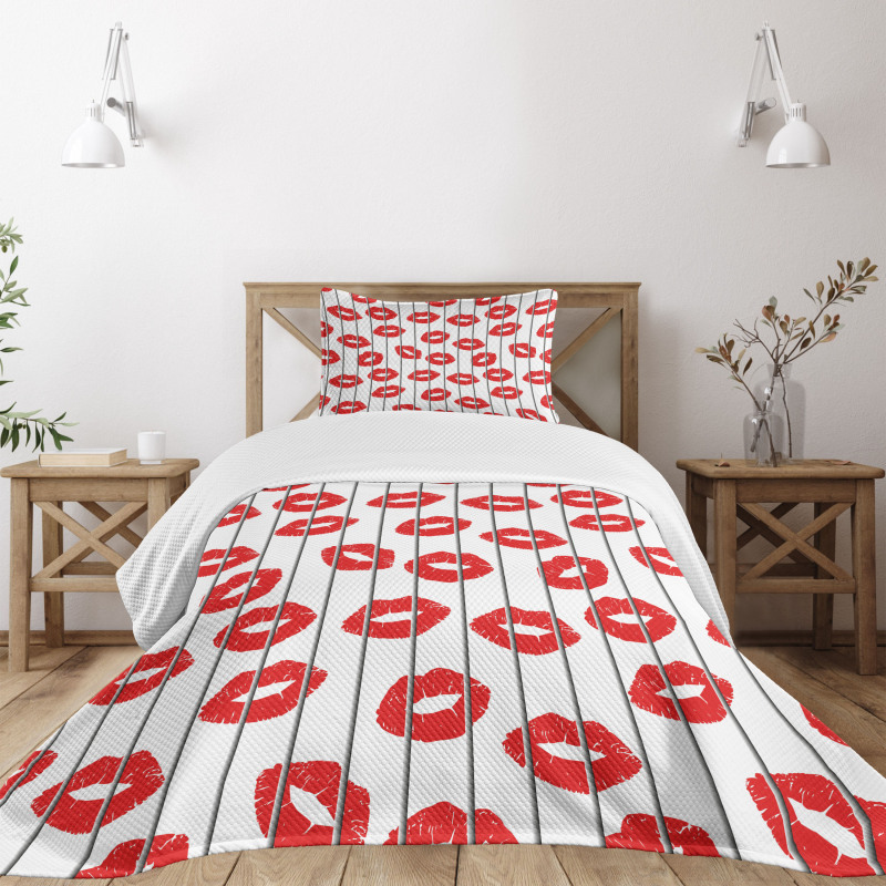 Woman Lips Love Behind Bars Bedspread Set