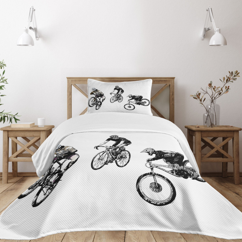 Sketch Cyclists Bedspread Set