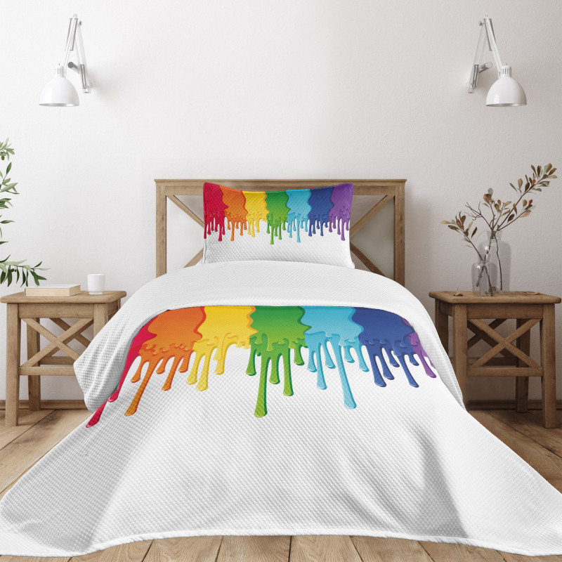 Rainbow Colored Paint Bedspread Set