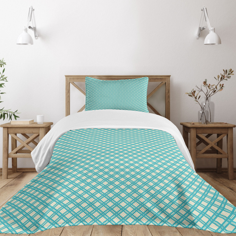 Aqua Checked Tile Bedspread Set