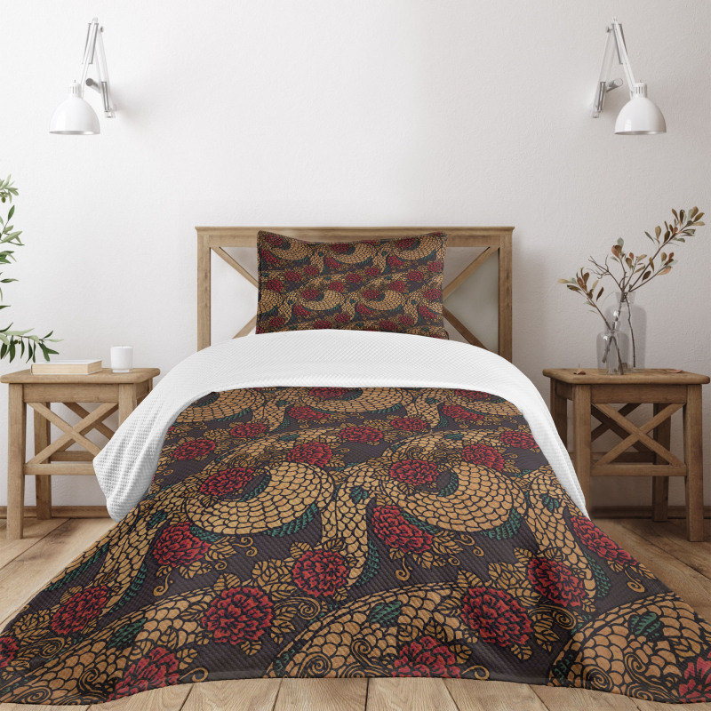 Traditional Roses Dragon Bedspread Set