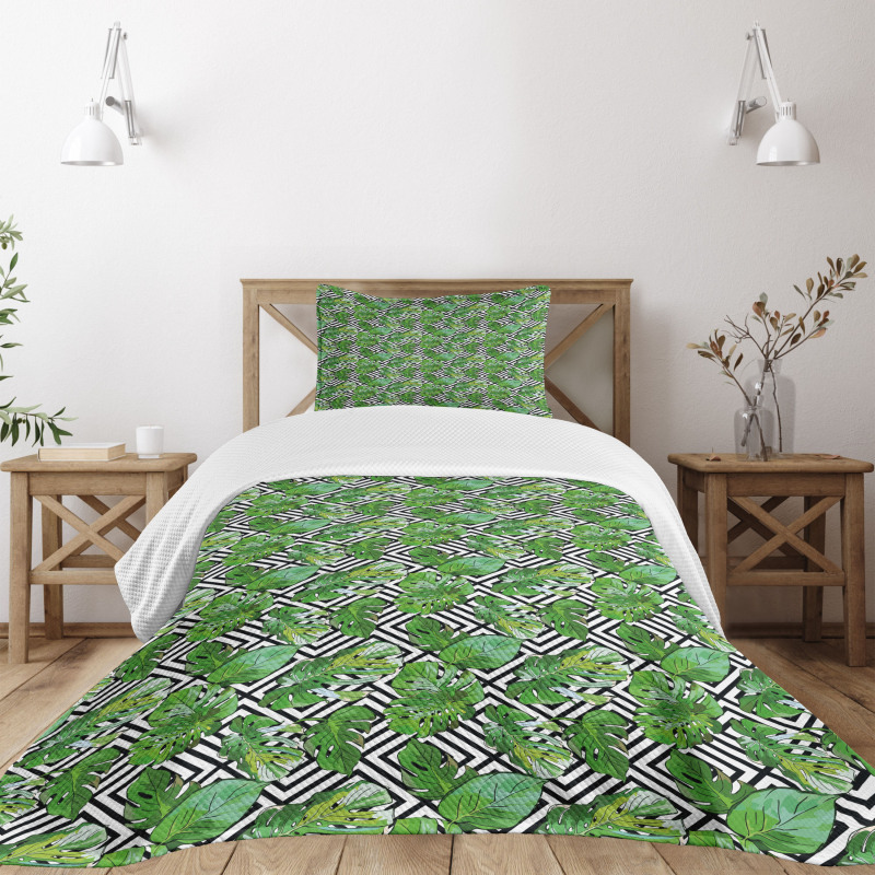 Macro Palm Tree Leaves Bedspread Set