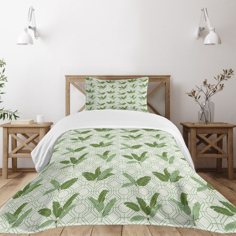 Palm Leaves Geometric Bedspread Set