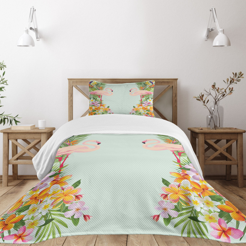 Tropic Flowers Animals Bedspread Set