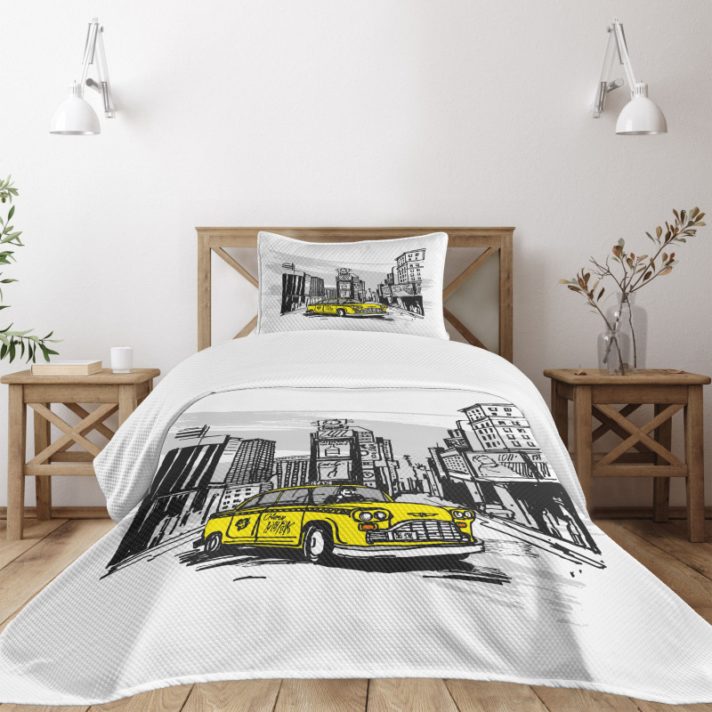 Cab in New York City Bedspread Set