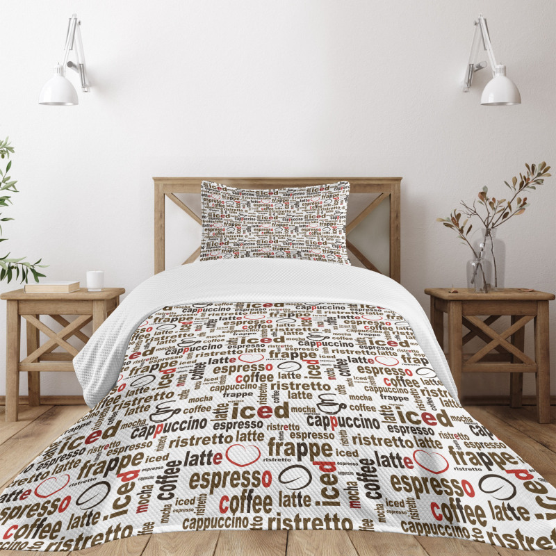 Coffee Words Cafe Shop Bedspread Set