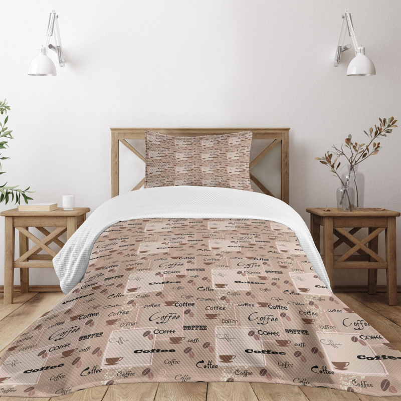 Coffee Typography Beans Bedspread Set