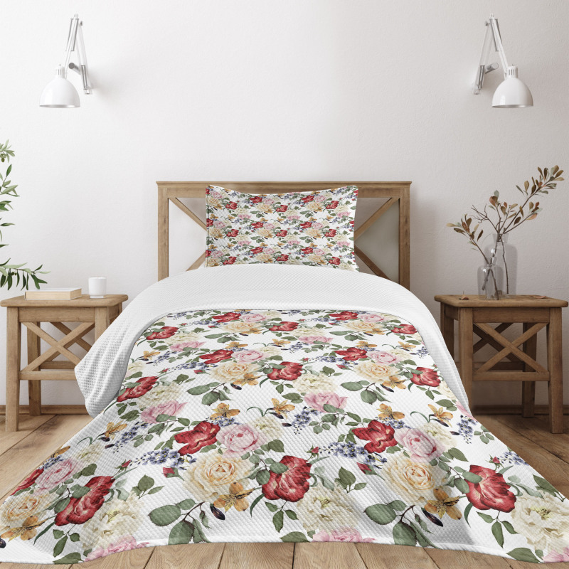 Lilacs Roses Flowers Bedspread Set