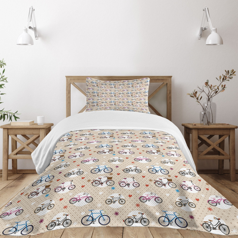 Bike Heart and Dots Bedspread Set