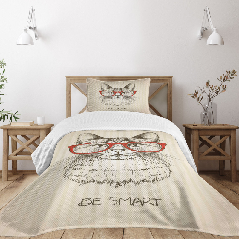 Cat with Retro Glasses Bedspread Set