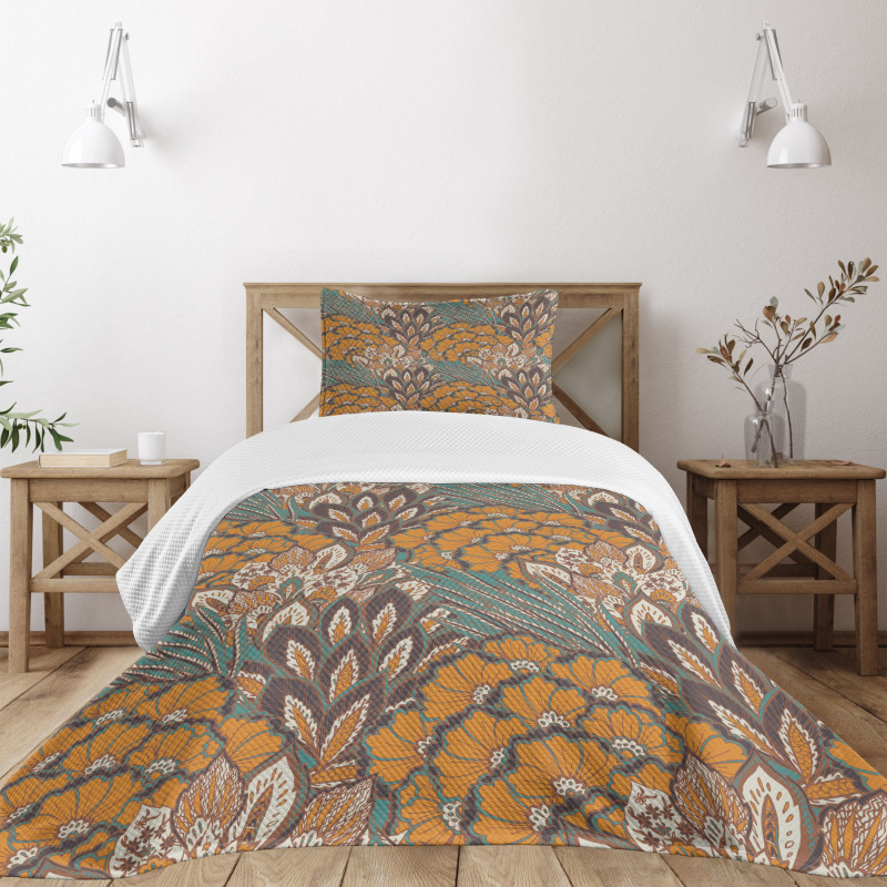 Flowers and Peacock Bedspread Set