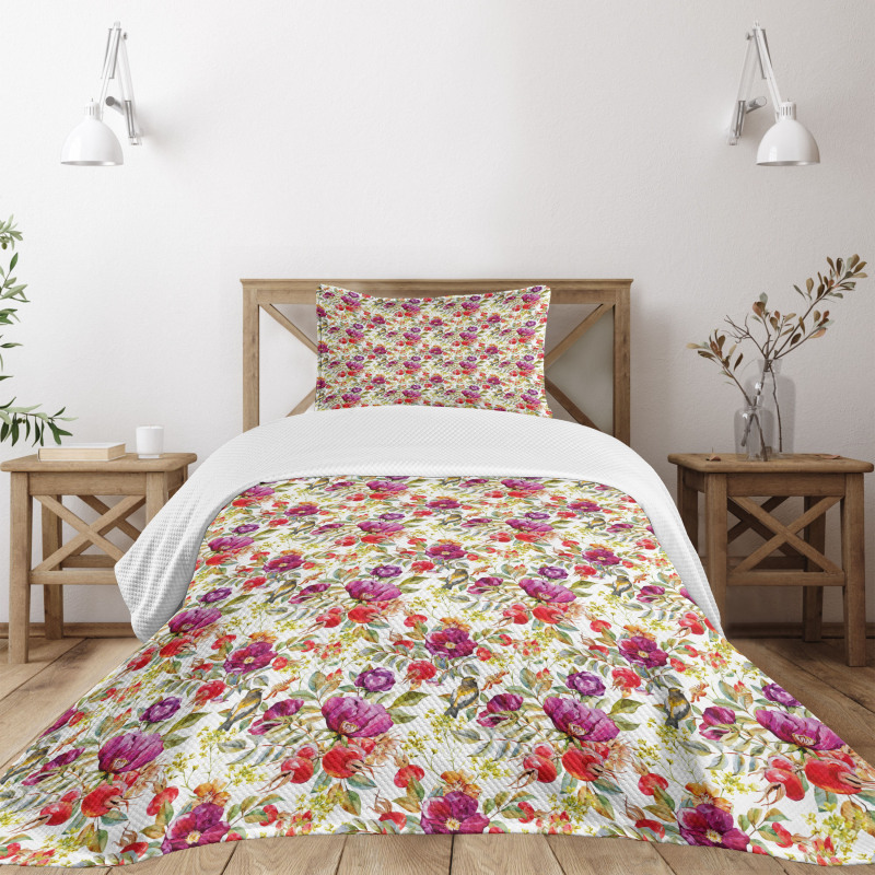 Hot Pink Purple Flowers Bedspread Set