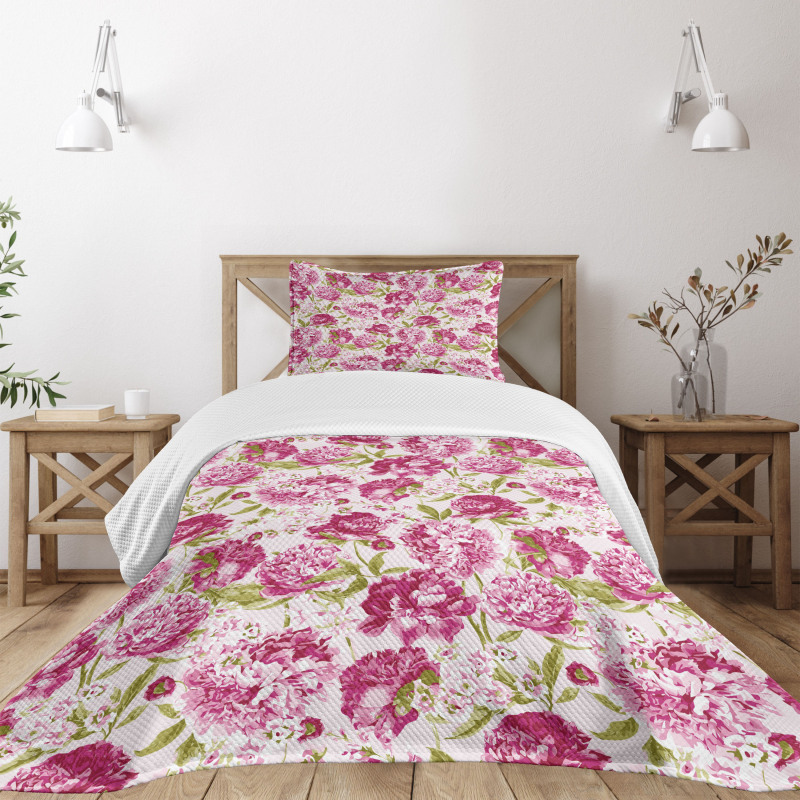 Peonies and Leaf Floral Bedspread Set