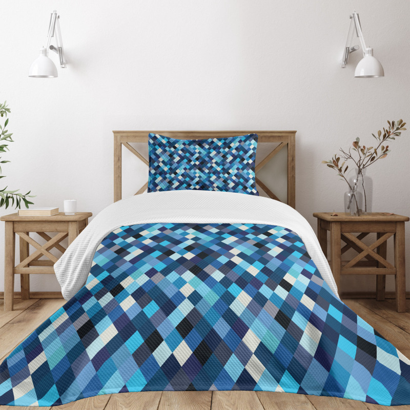 Blue Toned Hexagons Bedspread Set