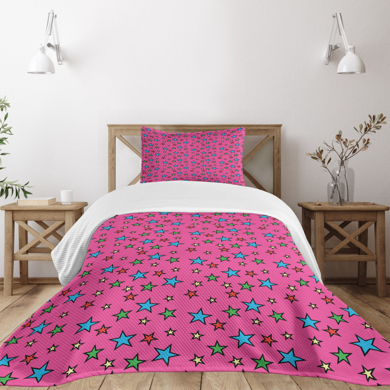 Hot Pink Retro Stars Bedspread Set