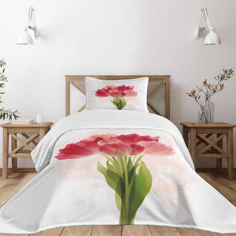 Watercolor Tulip Bouquet Bedspread Set