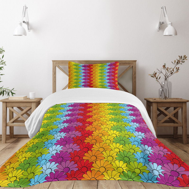 Rainbow Colored Flowers Bedspread Set