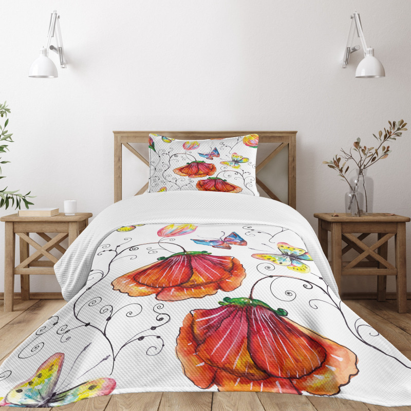 Swirled Flowers Flamingo Bedspread Set