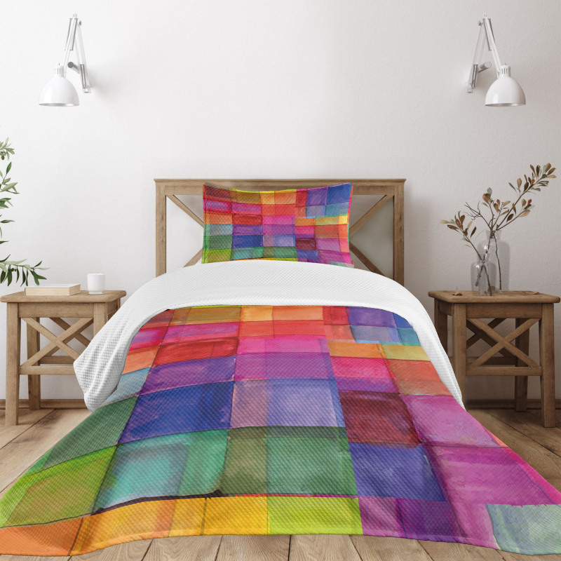 Rainbow Colors Squares Bedspread Set