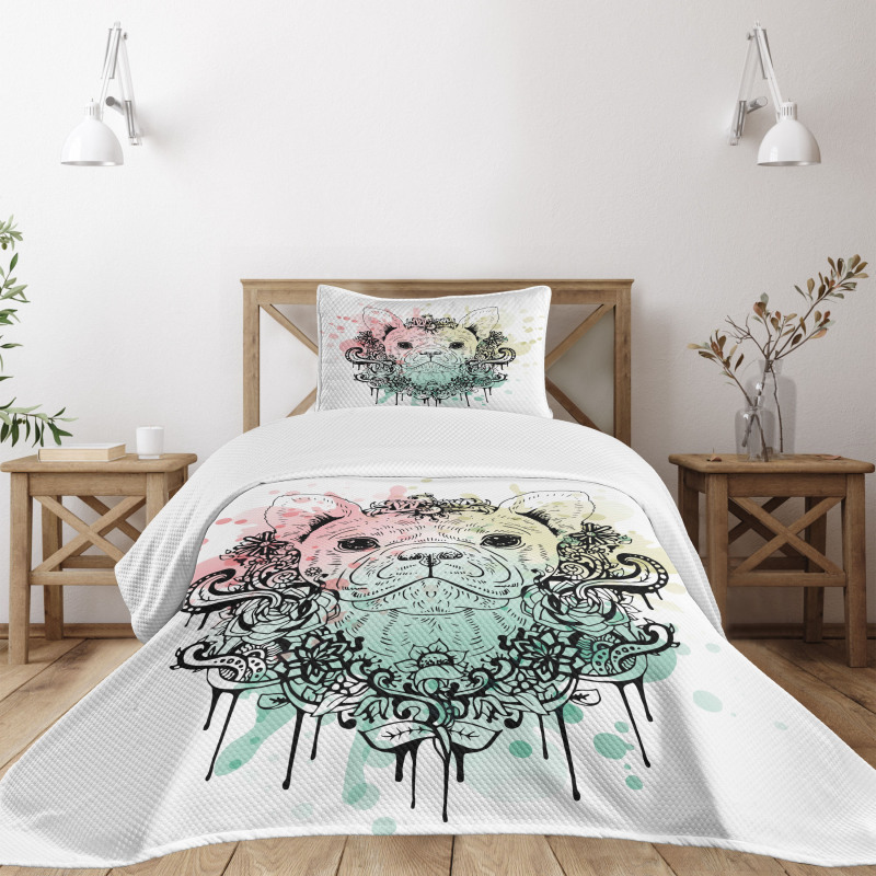 French Bulldog Flowers Bedspread Set